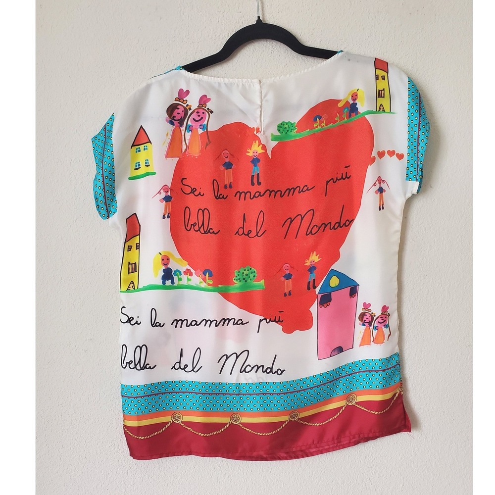 Pino Pizo Womens M 100% Silk Top Blouse ITALIAN Mamma Bella Art To Wear Unique - Picture 6 of 9